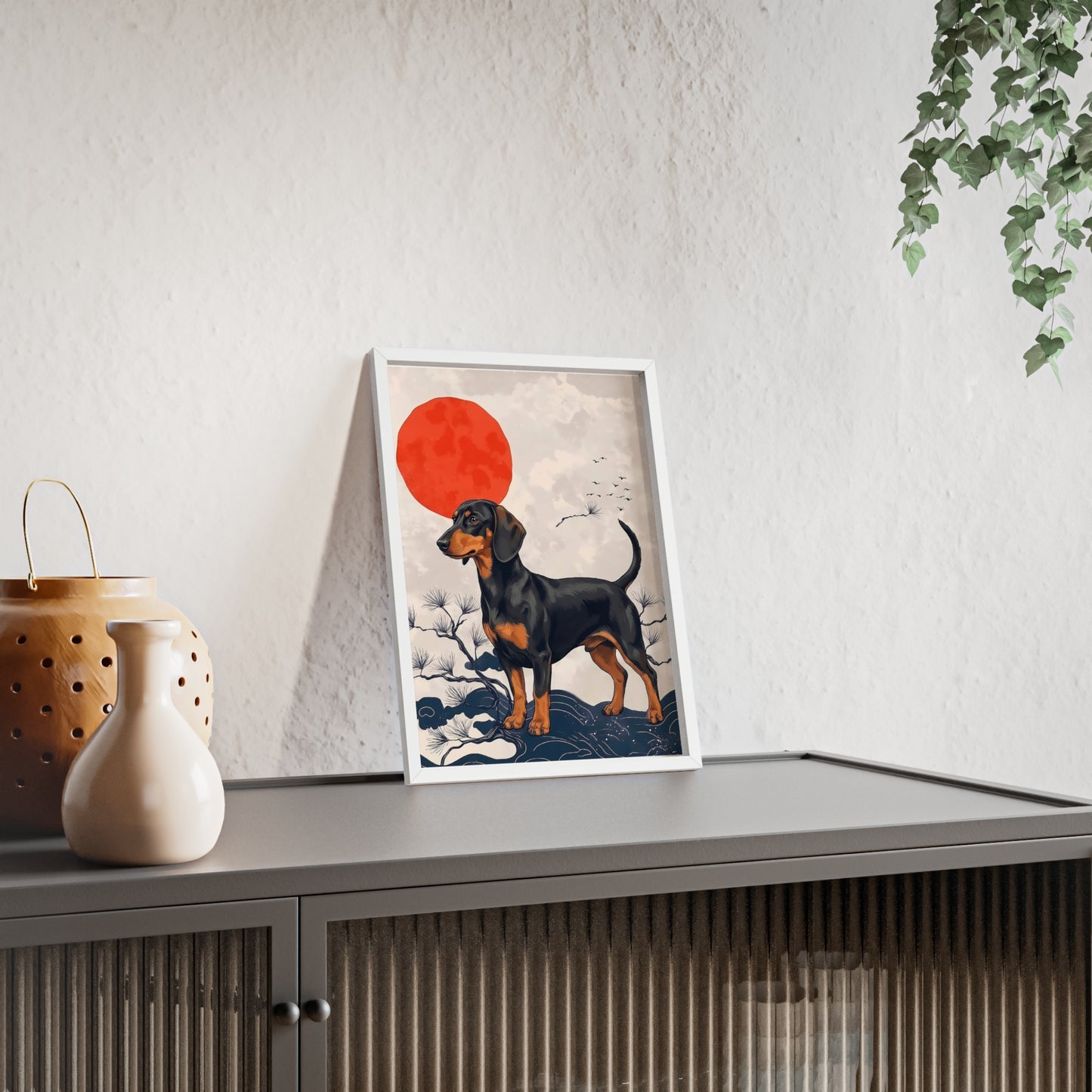Japanese Ukiyo-e Style Dachshund Poster - Elegant Wiener Dog Wall Art