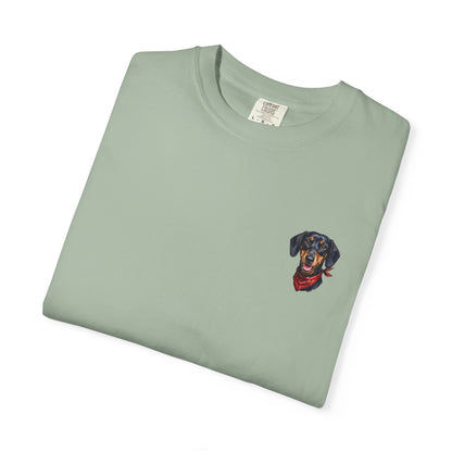 Minimalist Embroidered Dachshund Pocket-Style T-Shirt - Cute Wiener Dog Minimal Tee