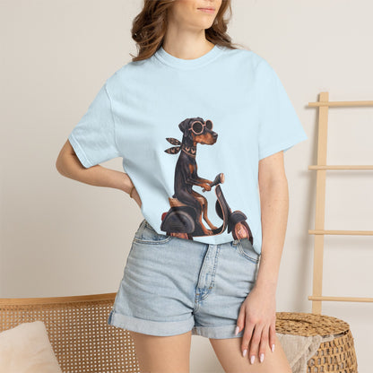Doberman Pinscher Riding Retro Scooter Watercolor T-Shirt