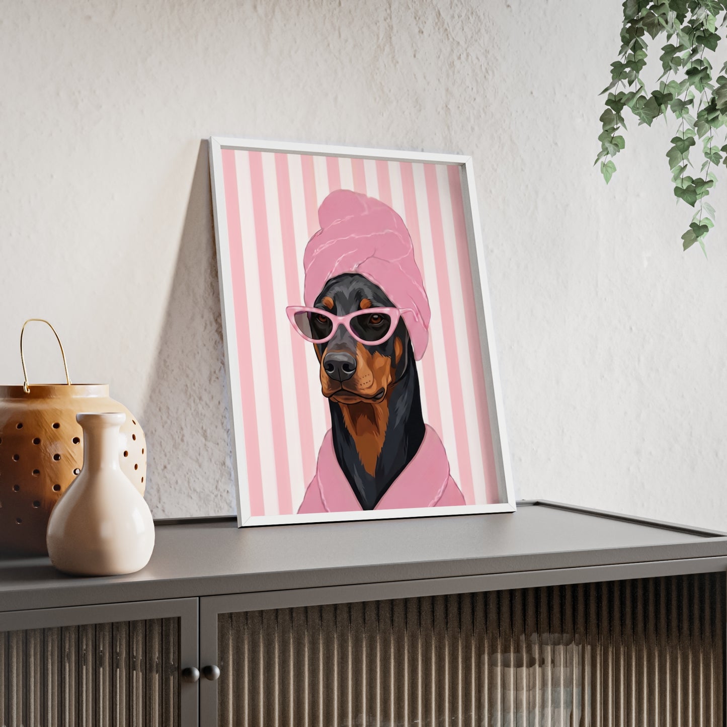 Doberman Bathroom Poster - Funny Dog Spa Wall Art