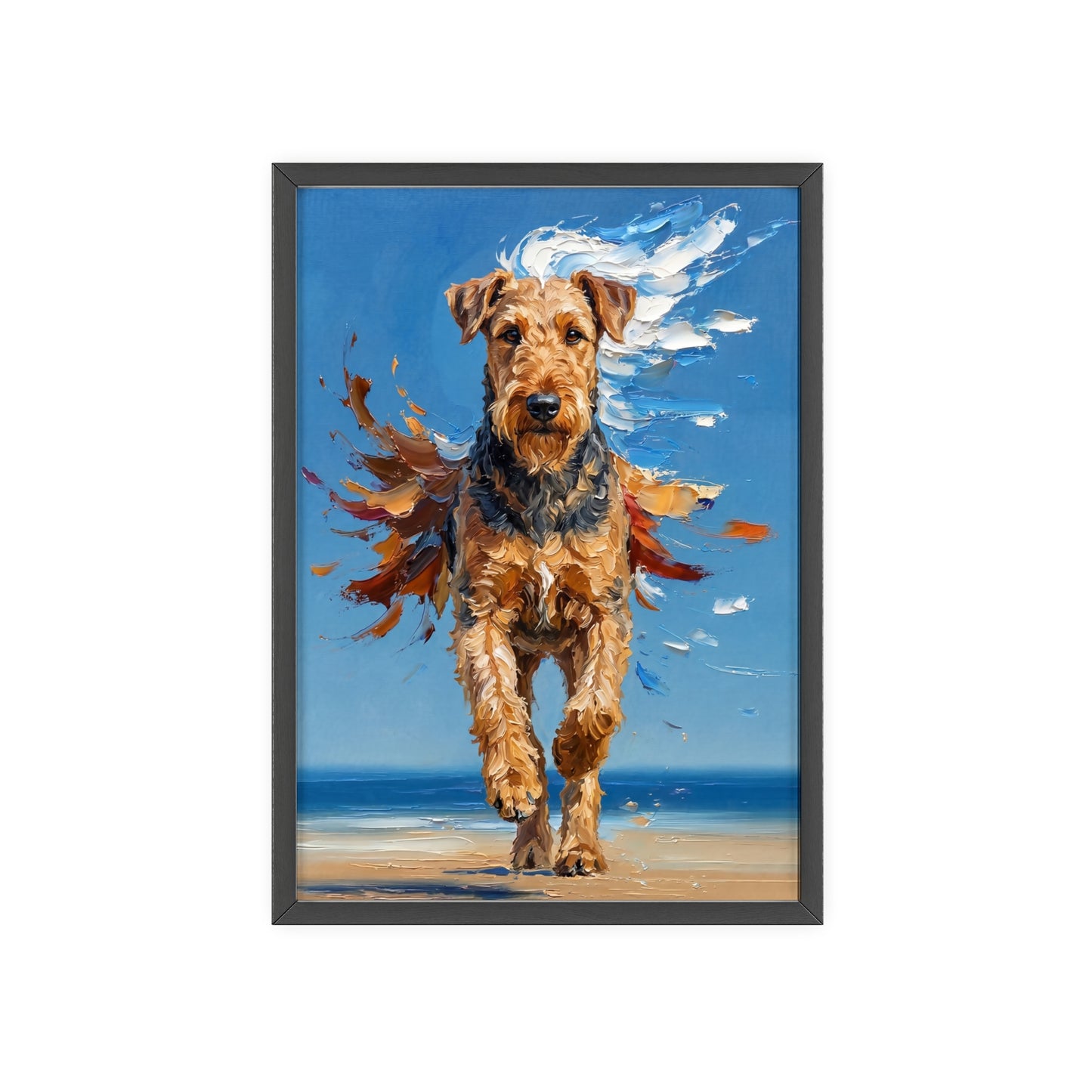 Airedale Terrier Beach Day Poster - Dynamic Dog Oil Painting Art