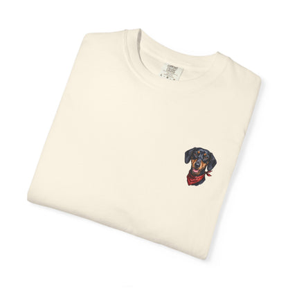 Minimalist Embroidered Dachshund Pocket-Style T-Shirt - Cute Wiener Dog Minimal Tee