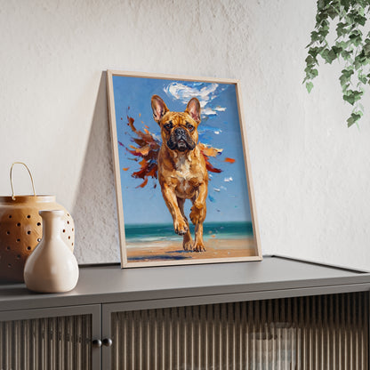 French Bulldog Beach Day Poster - Dynamic Dog Oil Painting Art