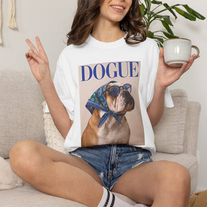 Funny English Bulldog DOGUE Magazine Cover Parody T-Shirt - Chic Dog Tee