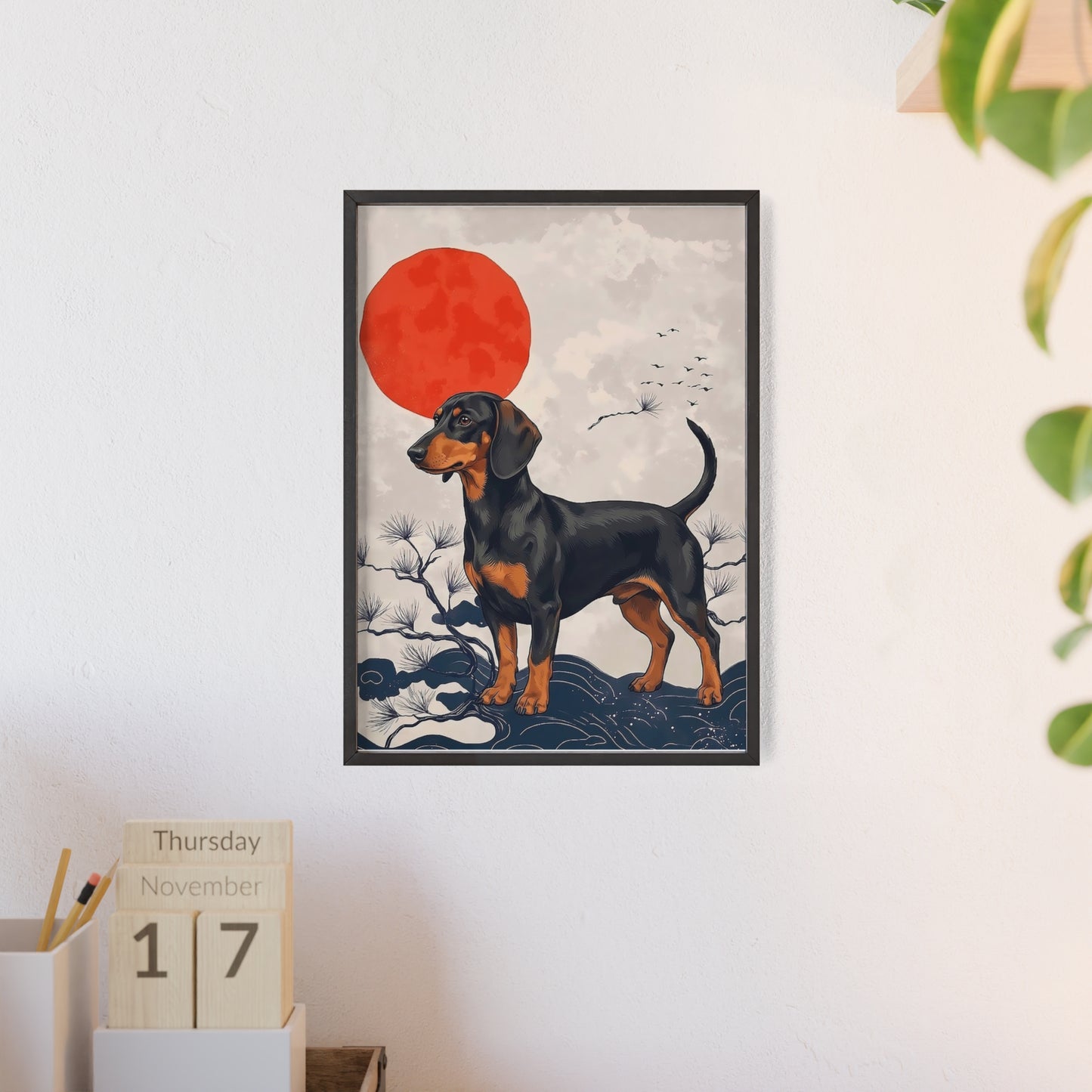 Japanese Ukiyo-e Style Dachshund Poster - Elegant Wiener Dog Wall Art