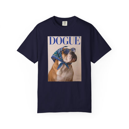 Funny English Bulldog DOGUE Magazine Cover Parody T-Shirt - Chic Dog Tee