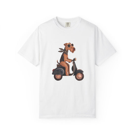 Scooter Airedale Terrier Graphic T-Shirt — Cute Riding Puppy Tee