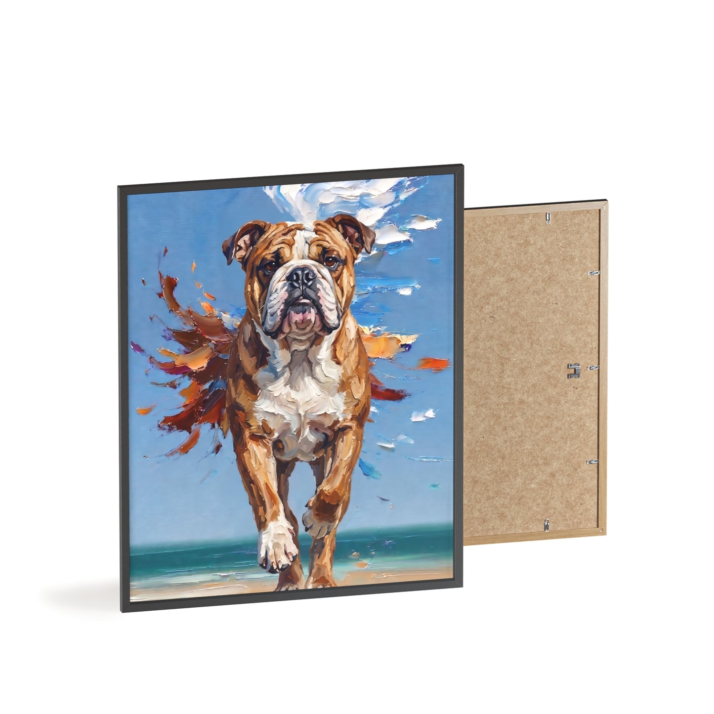 Dynamic English Bulldog Beach Impasto Painting Framed Poster