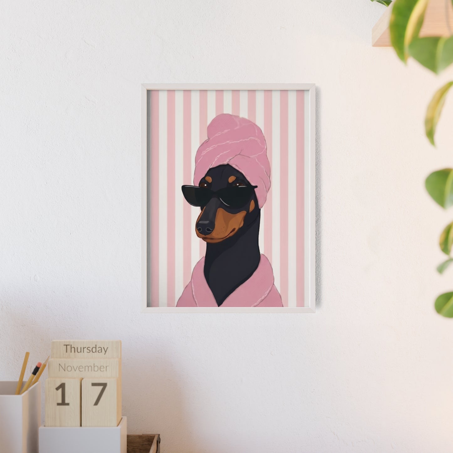 Funny Dachshund Spa Day Framed Poster - Cute Wiener Dog Bathroom Wall Art