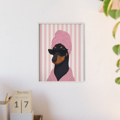 Funny Dachshund Spa Day Framed Poster - Cute Wiener Dog Bathroom Wall Art