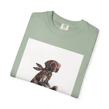 German Shorthaired Pointer Scooter Graphic T-Shirt | Vintage GSP Riding Tee