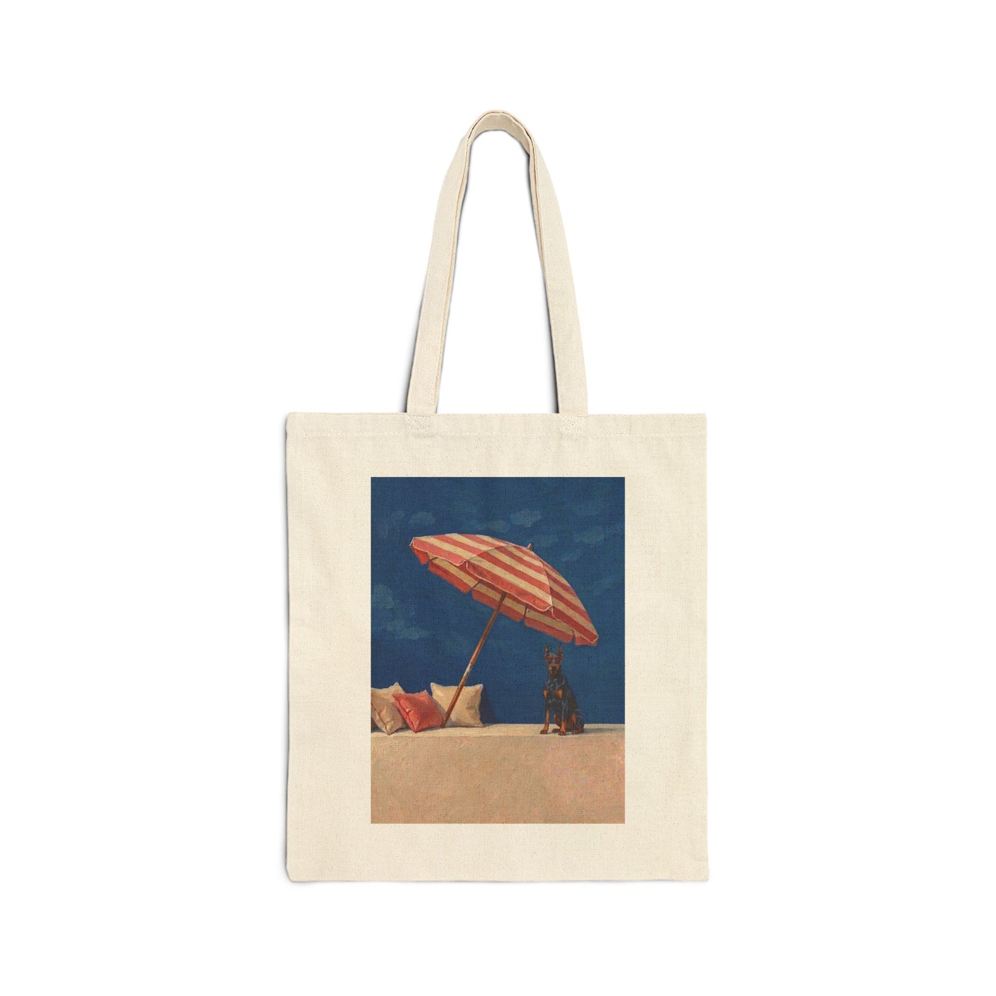 Doberman Beach Day Canvas Tote Bag - Vintage Dog Oil Painting Handbag