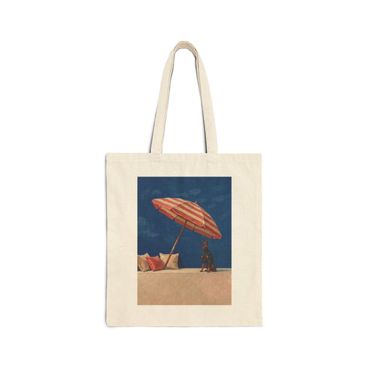 Doberman Beach Day Canvas Tote Bag - Vintage Dog Oil Painting Handbag