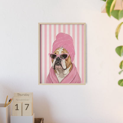 Funny English Bulldog Spa Day Framed Poster - Cute Bathroom Dog Wall Art