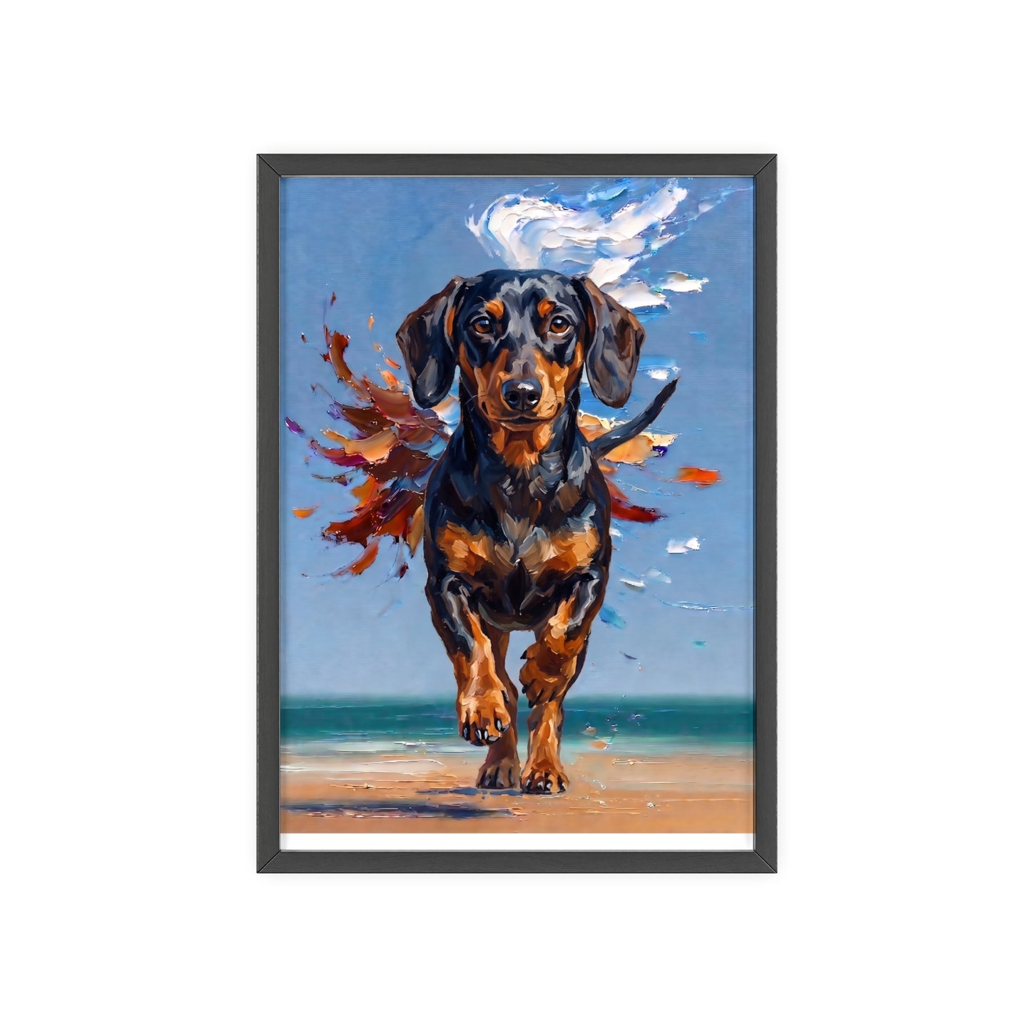Impressive Running Dachshund Oil Painting Poster - Energetic Wiener Dog Wall Art