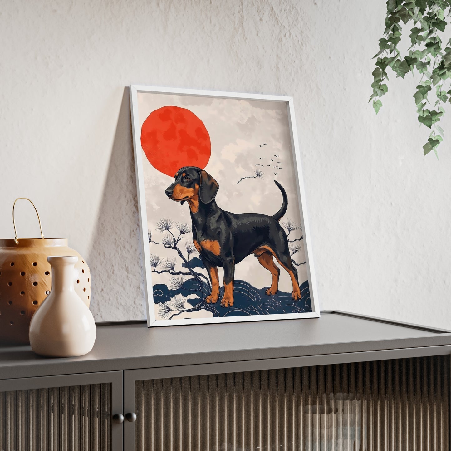 Japanese Ukiyo-e Style Dachshund Poster - Elegant Wiener Dog Wall Art