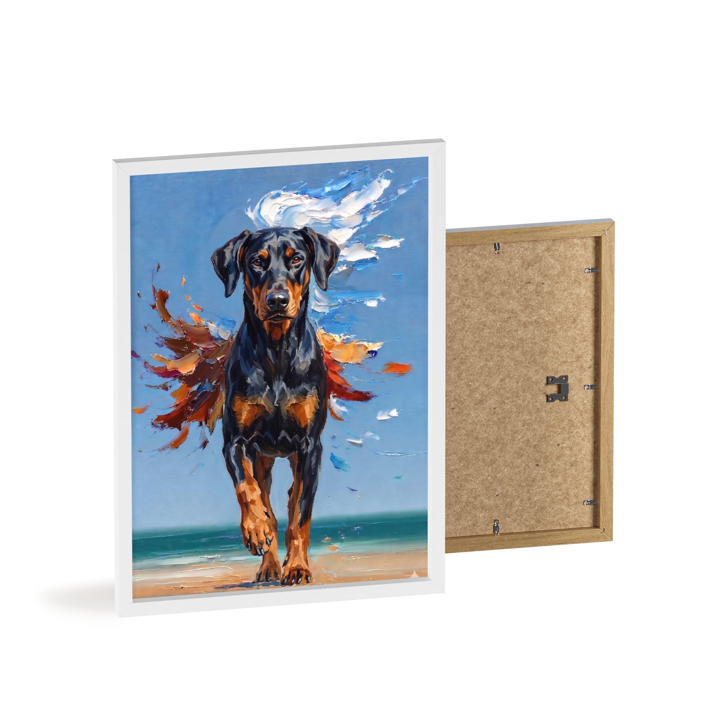 Doberman Beach Day Poster - Dynamic Dog Oil Painting Art