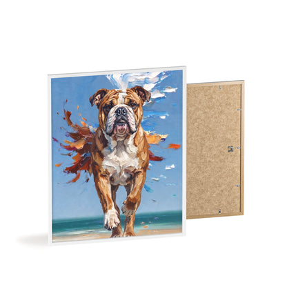 Dynamic English Bulldog Beach Impasto Painting Framed Poster