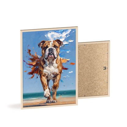 Dynamic English Bulldog Beach Impasto Painting Framed Poster
