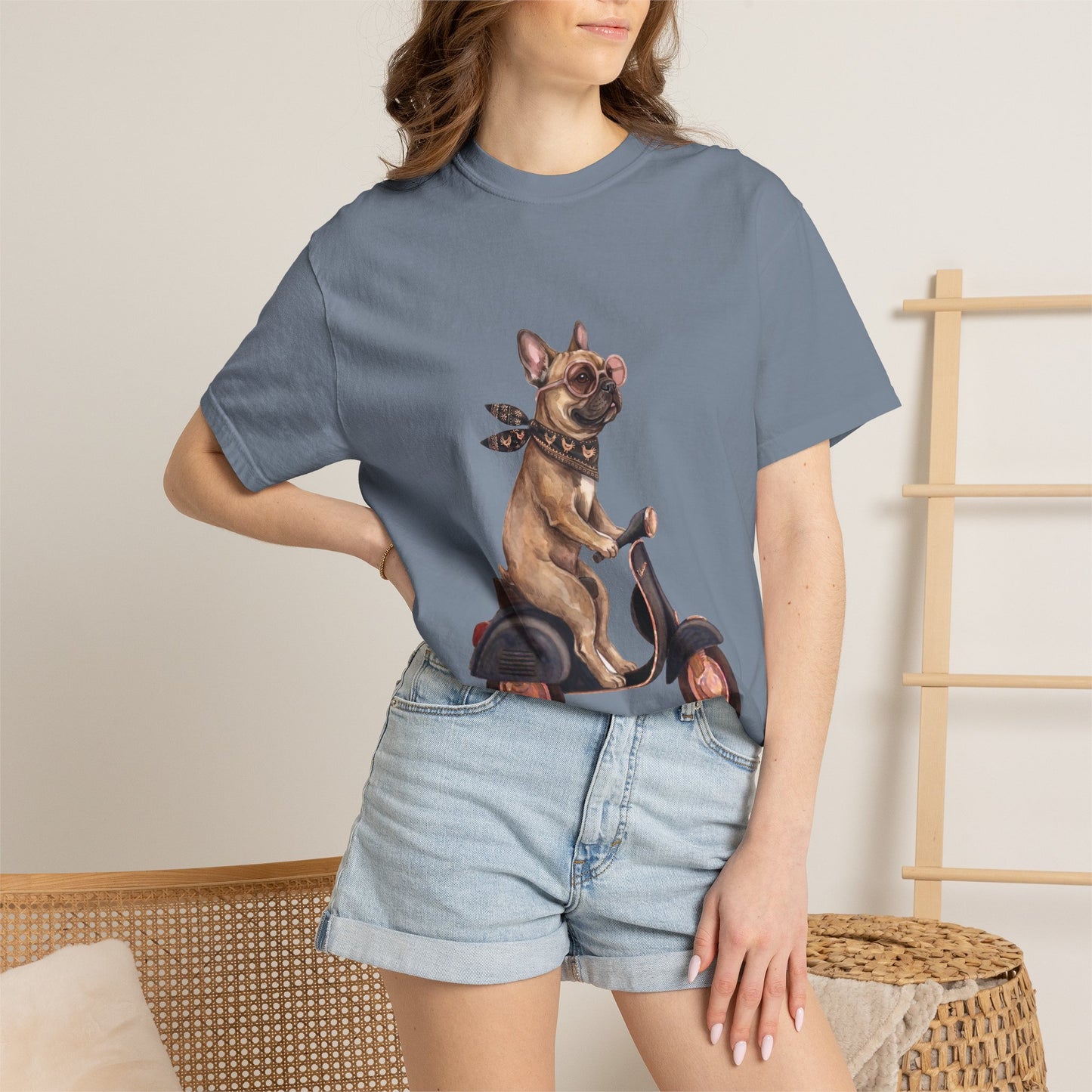 French Bulldog Riding Vintage Scooter T-Shirt - Cool Frenchie Graphic Tee