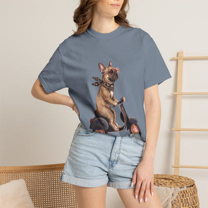 French Bulldog Riding Vintage Scooter T-Shirt - Cool Frenchie Graphic Tee