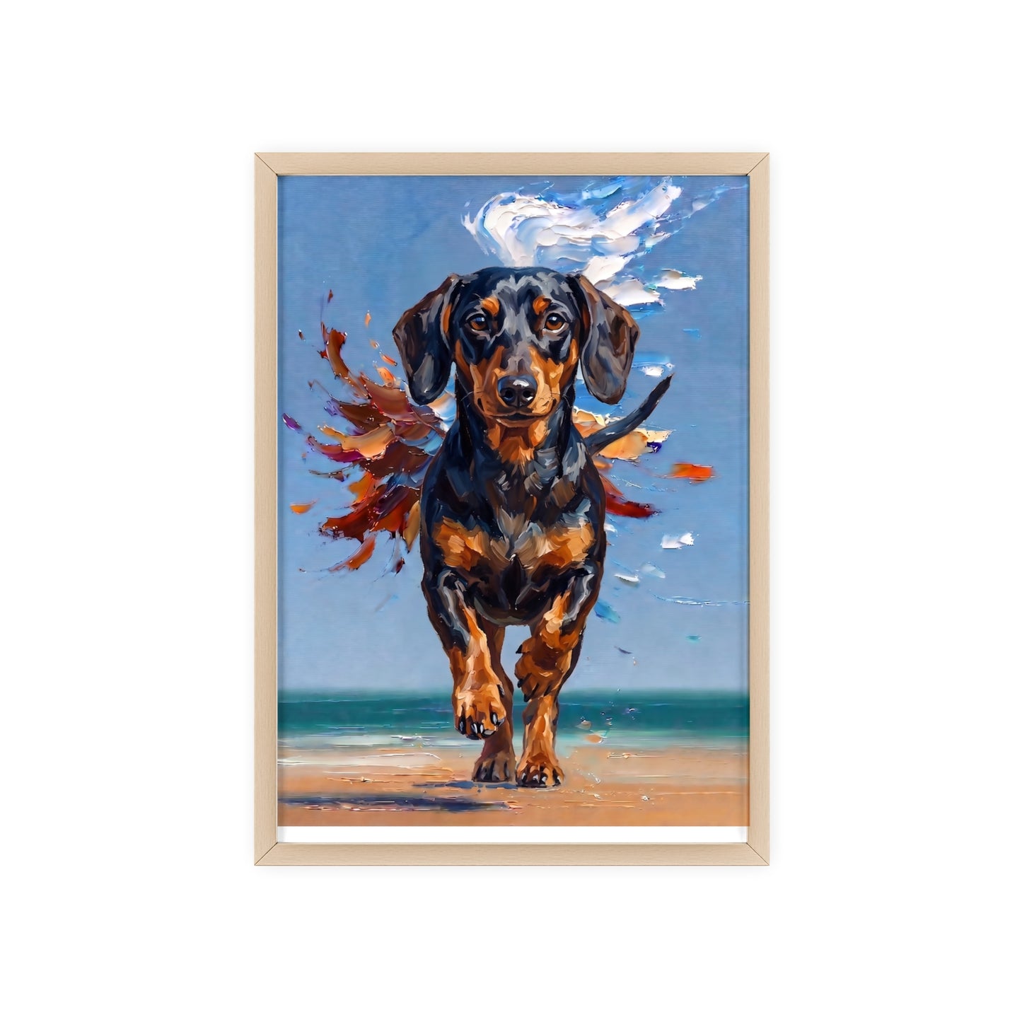 Impressive Running Dachshund Oil Painting Poster - Energetic Wiener Dog Wall Art