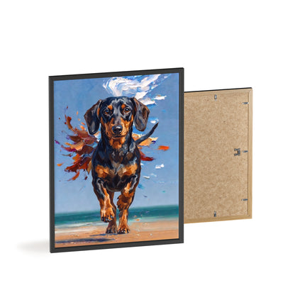 Impressive Running Dachshund Oil Painting Poster - Energetic Wiener Dog Wall Art