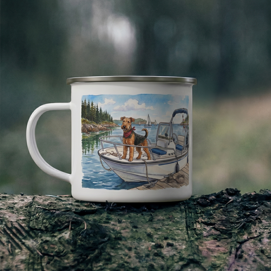 Airedale Terrier Boat Life Enamel Camp Mug | Nautical Dog Coffee Cup